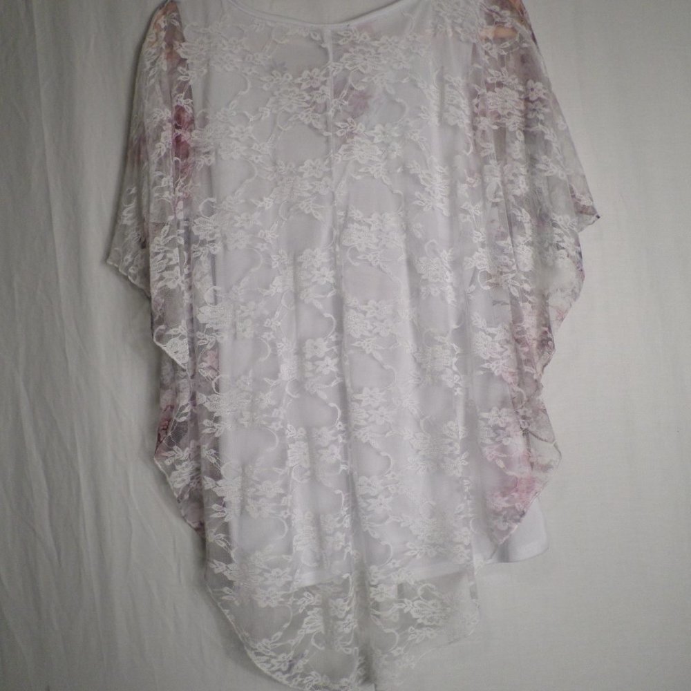 Brittany Black Floral Print Lace Top Blouse Medium W/Tank Top - Picture 9 of 12